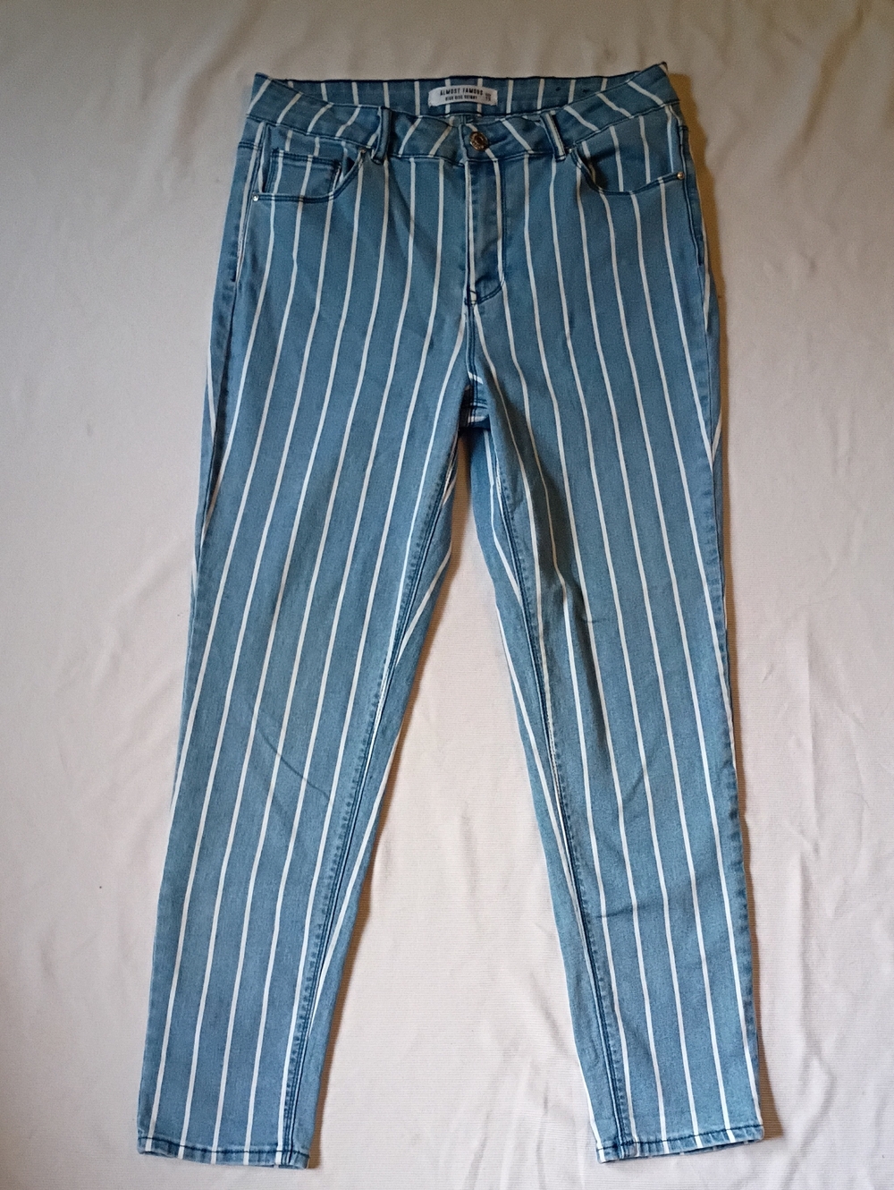 Almost Famous Light Blue and White Striped High-Rise Skinny Jeans